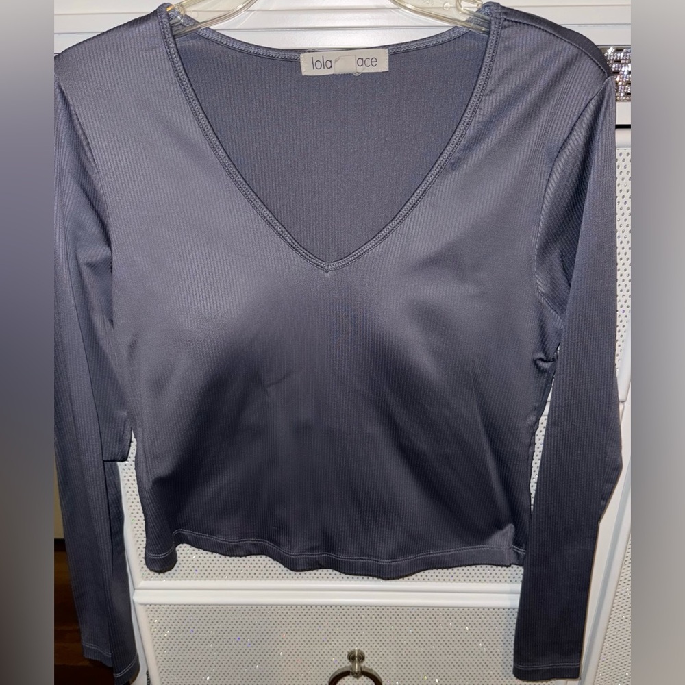 Women's Gray/Dark Purple V-Neck Top